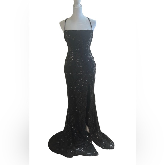 Windsor Black Sequin Lace-Up Back Gown - Picture 1 of 7